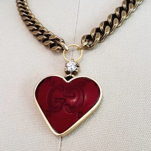 GUCCI genuine leather red upcycled necklace
